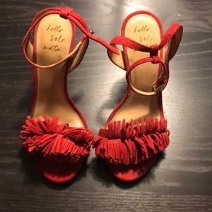 Banana Republic Honey Fringe Heeled Sandal in Red